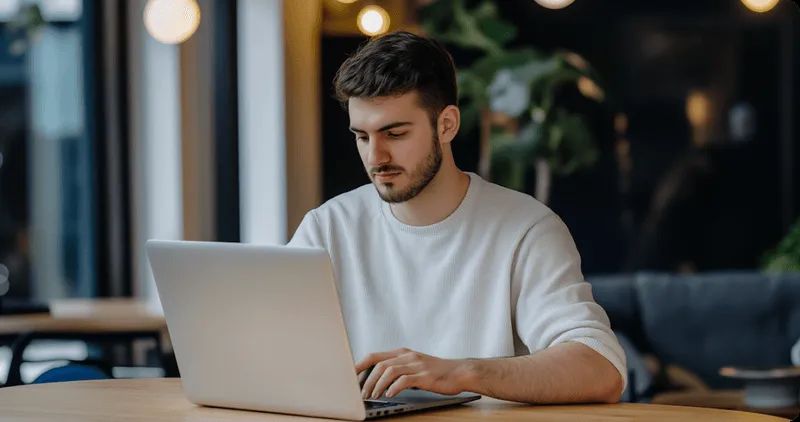 Estudiante con laptop estudiando